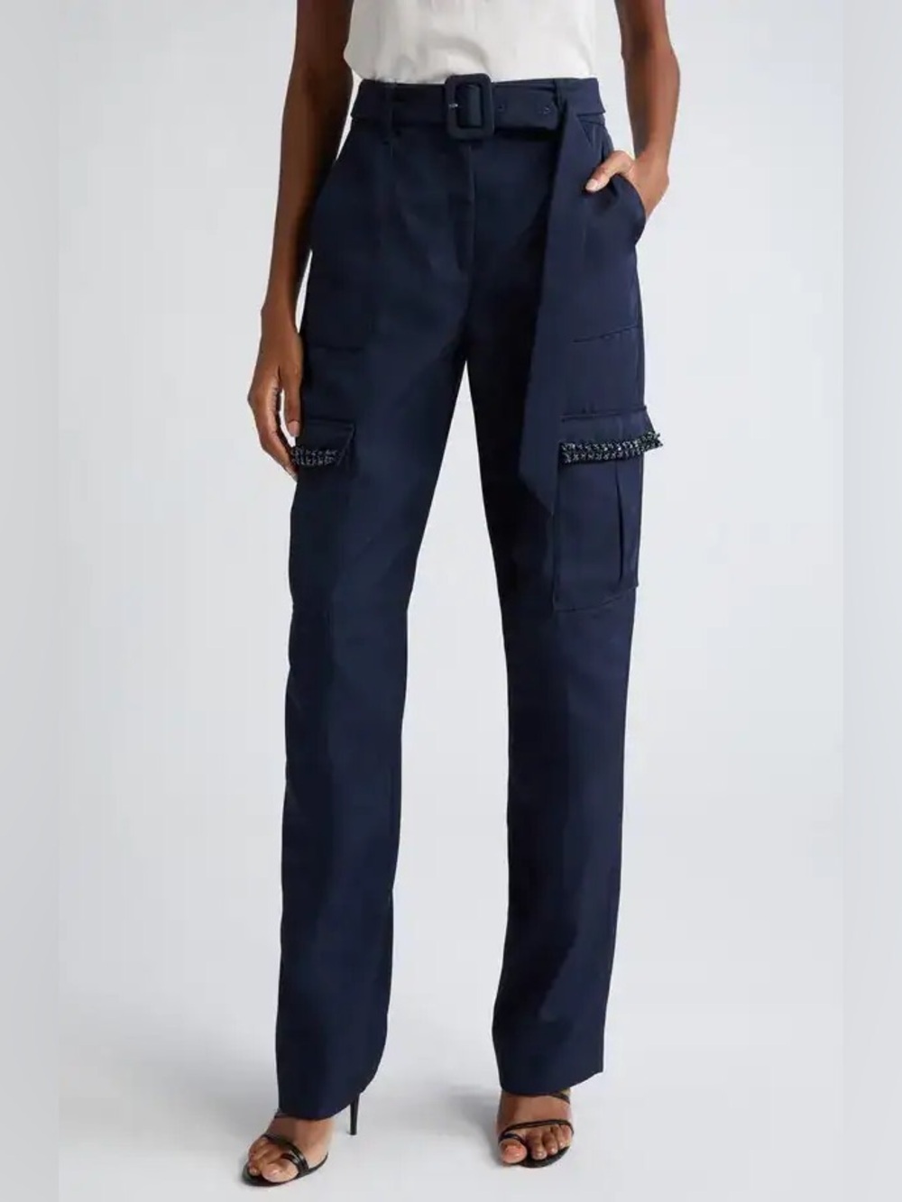 NWT Cinq a Sept Porsha Belted Cargo Pants Navy Blue Sz 0